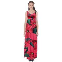 Red Poinsettia Flower Empire Waist Maxi Dress by Mariart