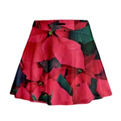 Red Poinsettia Flower Mini Flare Skirt by Mariart