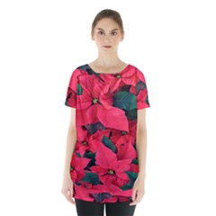 Red Poinsettia Flower Skirt Hem Sports Top by Mariart