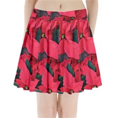 Red Poinsettia Flower Pleated Mini Skirt by Mariart