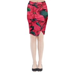 Red Poinsettia Flower Midi Wrap Pencil Skirt by Mariart