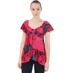 Red Poinsettia Flower Lace Front Dolly Top by Mariart