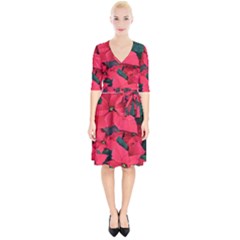 Red Poinsettia Flower Wrap Up Cocktail Dress by Mariart