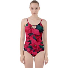 Red Poinsettia Flower Cut Out Top Tankini Set by Mariart