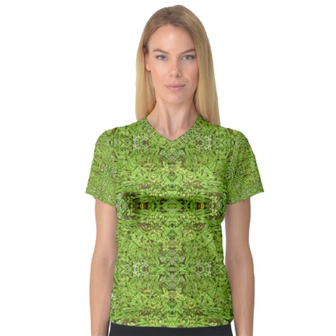 Digital Nature Collage Pattern V-neck Sport Mesh Tee by dflcprints