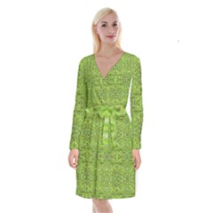 Digital Nature Collage Pattern Long Sleeve Velvet Front Wrap Dress by dflcprints