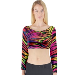 Rainbow Zebra Long Sleeve Crop Top by Mariart