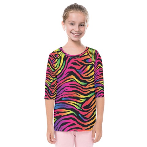 Rainbow Zebra Kids  Quarter Sleeve Raglan Tee by Mariart