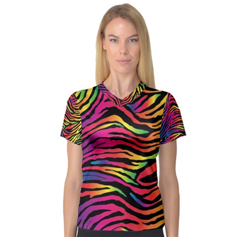 Rainbow Zebra V-neck Sport Mesh Tee by Mariart