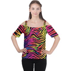 Rainbow Zebra Cutout Shoulder Tee