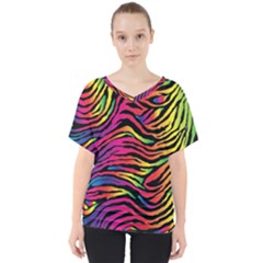 Rainbow Zebra V-neck Dolman Drape Top by Mariart