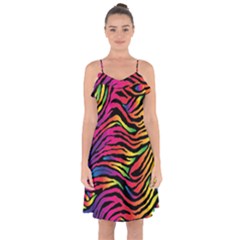 Rainbow Zebra Ruffle Detail Chiffon Dress by Mariart