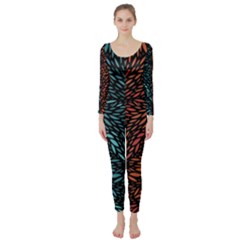 Square Pheonix Blue Orange Red Long Sleeve Catsuit by Mariart