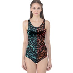 Square Pheonix Blue Orange Red One Piece Swimsuit by Mariart