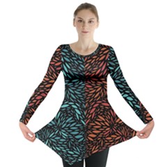 Square Pheonix Blue Orange Red Long Sleeve Tunic  by Mariart