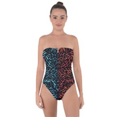 Square Pheonix Blue Orange Red Tie Back One Piece Swimsuit by Mariart