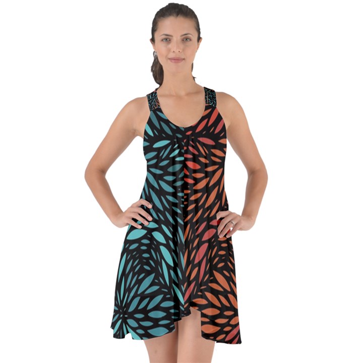 Square Pheonix Blue Orange Red Show Some Back Chiffon Dress