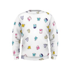 Tea Cup Mug Dringking Yellow Blue Grey Polka Dots Kids  Sweatshirt