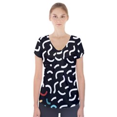 Toucan White Bluered Short Sleeve Front Detail Top