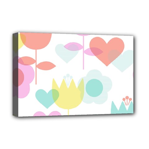 Tulip Lotus Sunflower Flower Floral Staer Love Pink Red Blue Green Deluxe Canvas 18  X 12   by Mariart