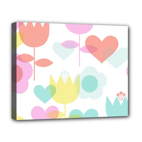 Tulip Lotus Sunflower Flower Floral Staer Love Pink Red Blue Green Deluxe Canvas 20  X 16   by Mariart