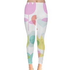 Tulip Lotus Sunflower Flower Floral Staer Love Pink Red Blue Green Leggings  by Mariart