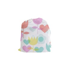 Tulip Lotus Sunflower Flower Floral Staer Love Pink Red Blue Green Drawstring Pouches (small)  by Mariart