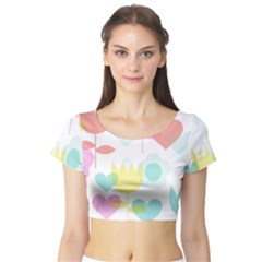 Tulip Lotus Sunflower Flower Floral Staer Love Pink Red Blue Green Short Sleeve Crop Top (tight Fit) by Mariart