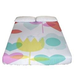 Tulip Lotus Sunflower Flower Floral Staer Love Pink Red Blue Green Fitted Sheet (queen Size) by Mariart