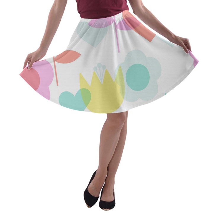 Tulip Lotus Sunflower Flower Floral Staer Love Pink Red Blue Green A-line Skater Skirt