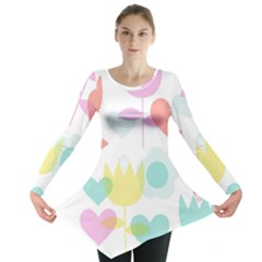 Tulip Lotus Sunflower Flower Floral Staer Love Pink Red Blue Green Long Sleeve Tunic  by Mariart