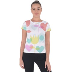 Tulip Lotus Sunflower Flower Floral Staer Love Pink Red Blue Green Short Sleeve Sports Top  by Mariart