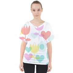 Tulip Lotus Sunflower Flower Floral Staer Love Pink Red Blue Green V-neck Dolman Drape Top by Mariart