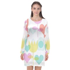 Tulip Lotus Sunflower Flower Floral Staer Love Pink Red Blue Green Long Sleeve Chiffon Shift Dress  by Mariart