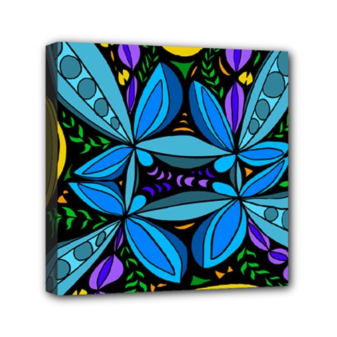 Star Polka Natural Blue Yellow Flower Floral Mini Canvas 6  X 6  by Mariart