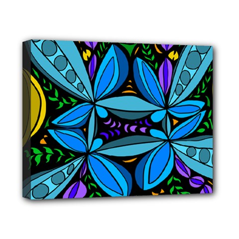 Star Polka Natural Blue Yellow Flower Floral Canvas 10  X 8 