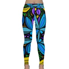 Star Polka Natural Blue Yellow Flower Floral Classic Yoga Leggings by Mariart