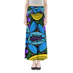 Star Polka Natural Blue Yellow Flower Floral Full Length Maxi Skirt by Mariart