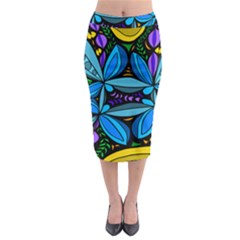 Star Polka Natural Blue Yellow Flower Floral Midi Pencil Skirt by Mariart