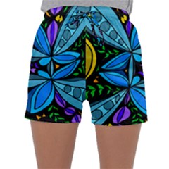 Star Polka Natural Blue Yellow Flower Floral Sleepwear Shorts