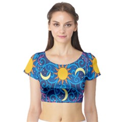 Sun Moon Star Space Vector Clipart Short Sleeve Crop Top (tight Fit)