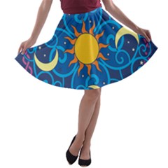 Sun Moon Star Space Vector Clipart A-line Skater Skirt by Mariart