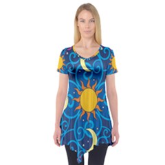 Sun Moon Star Space Vector Clipart Short Sleeve Tunic  by Mariart