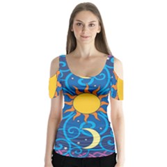 Sun Moon Star Space Vector Clipart Butterfly Sleeve Cutout Tee 