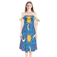 Sun Moon Star Space Vector Clipart Shoulder Tie Bardot Midi Dress by Mariart