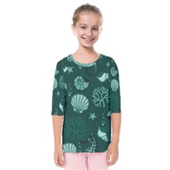 Vector Seamless Pattern With Sea Fauna Seaworld Kids  Quarter Sleeve Raglan Tee