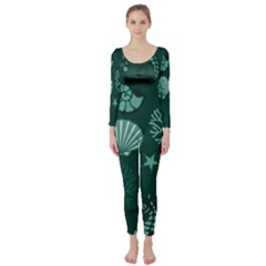 Vector Seamless Pattern With Sea Fauna Seaworld Long Sleeve Catsuit