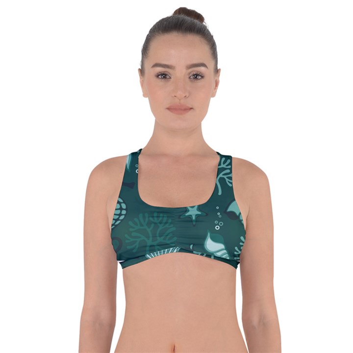 Vector Seamless Pattern With Sea Fauna Seaworld Got No Strings Sports Bra