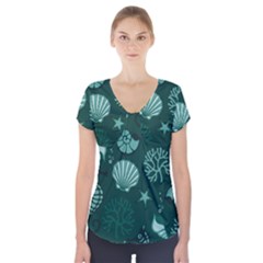 Vector Seamless Pattern With Sea Fauna Seaworld Short Sleeve Front Detail Top by Mariart