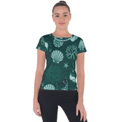 Vector Seamless Pattern With Sea Fauna Seaworld Short Sleeve Sports Top 